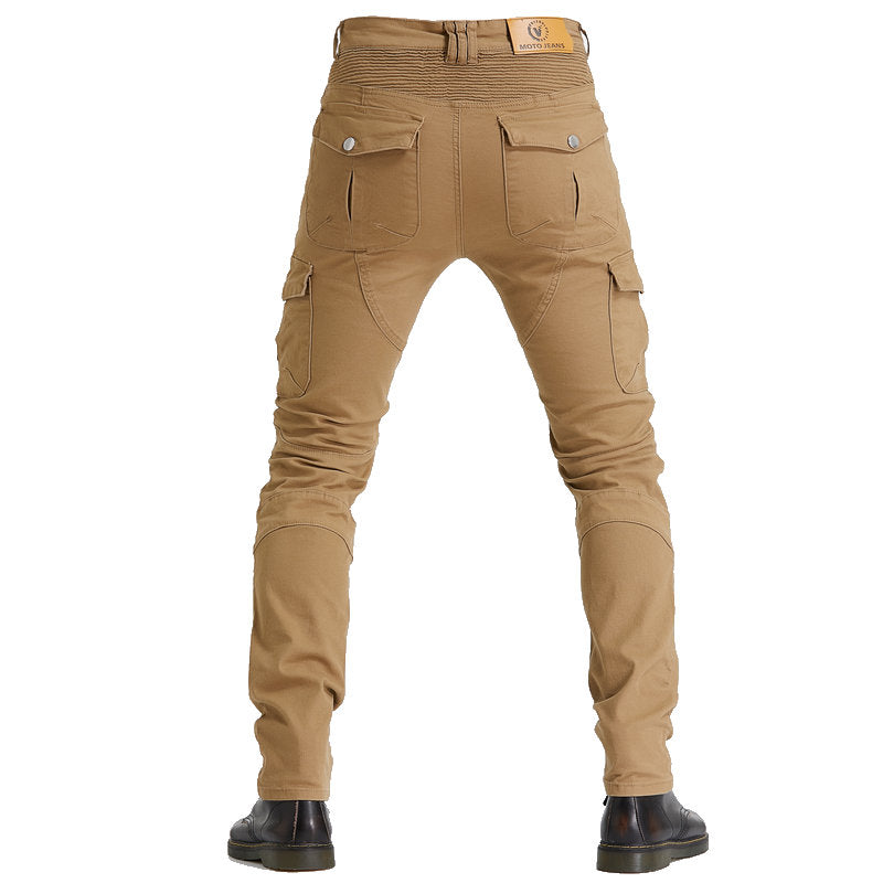 Pantalon LB1 en denim de course de moto avec protections aux genoux et aux hanches - Kaki