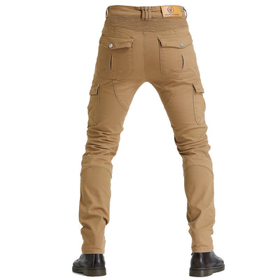 Motorcycle Racing Denim LB1 Pants With Hip Knee Protective Pads - Khaki