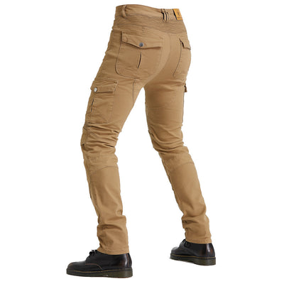 Pantalon LB1 en denim de course de moto avec protections aux genoux et aux hanches - Kaki