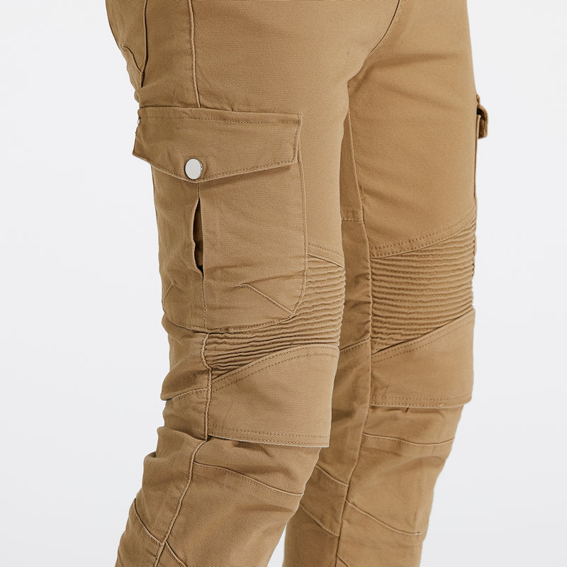 Pantalon LB1 en denim de course de moto avec protections aux genoux et aux hanches - Kaki