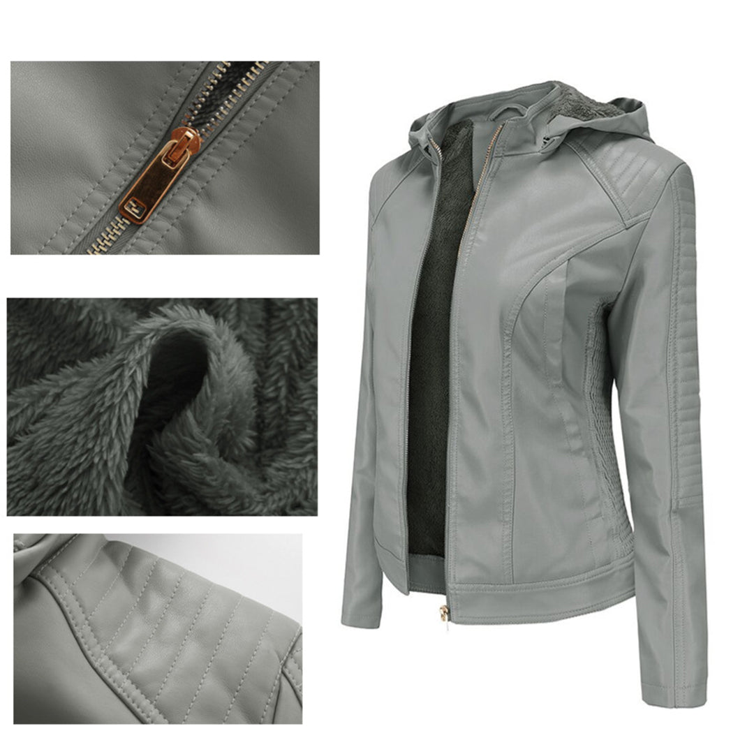 Faux Leather Jacket with Removable Hood