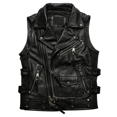 Steampunk Zip Up Leather Vest Sleeveless Biker Jacket