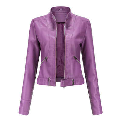 Blouson motard court en cuir pour femme