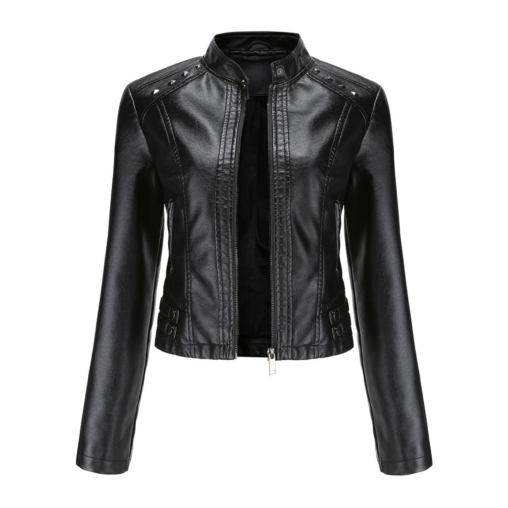 Women's Cropped Rivet Leather Jacket