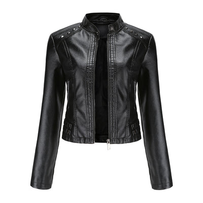 Women's Cropped Rivet Leather Jacket