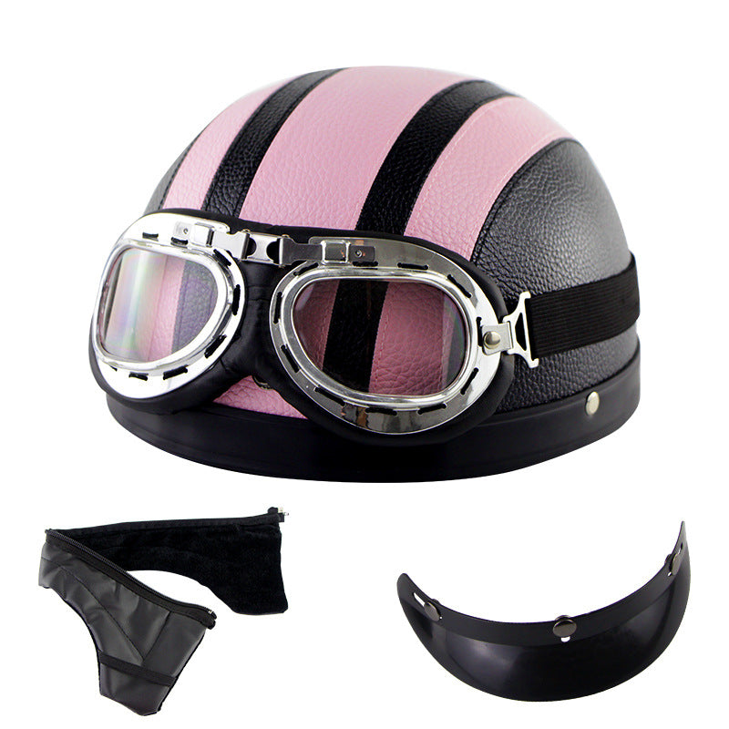 Retro Half Face Motorcycle Helmet with Goggles