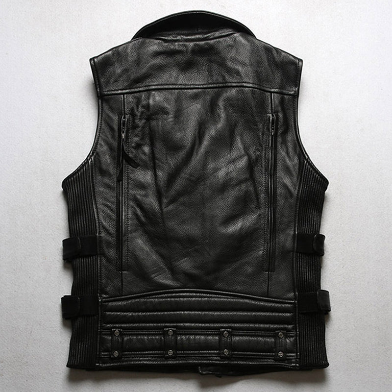 Steampunk Zip Up Leather Vest Sleeveless Biker Jacket