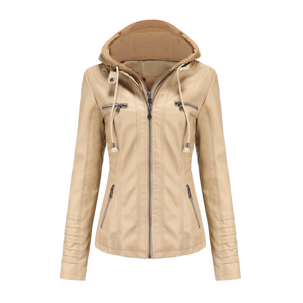 Women's Leather Jacket with Hood