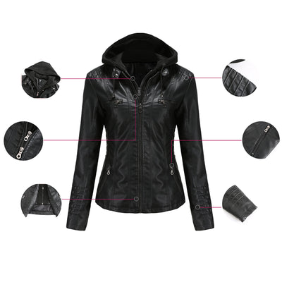 Women's Leather Jacket with Hood