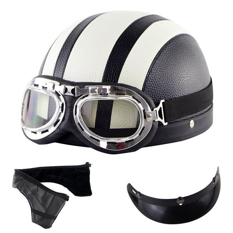 Retro Half Face Motorcycle Helmet with Goggles