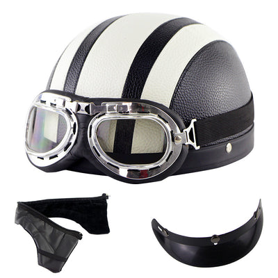 Casque de moto rétro demi-visage avec lunettes