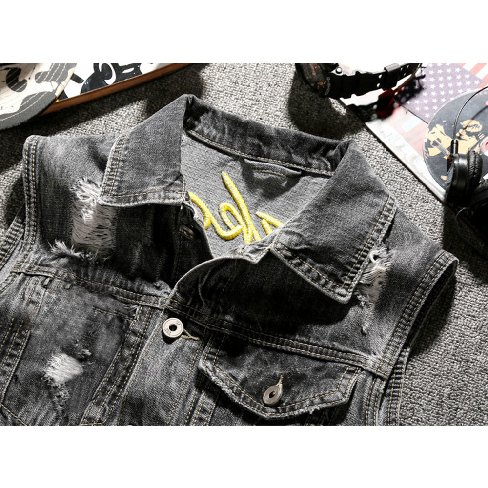 Moto Eagle Grey Biker Denim Vest