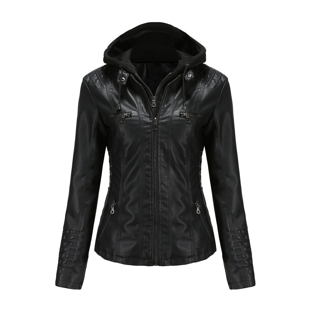 Women's Leather Jacket with Hood