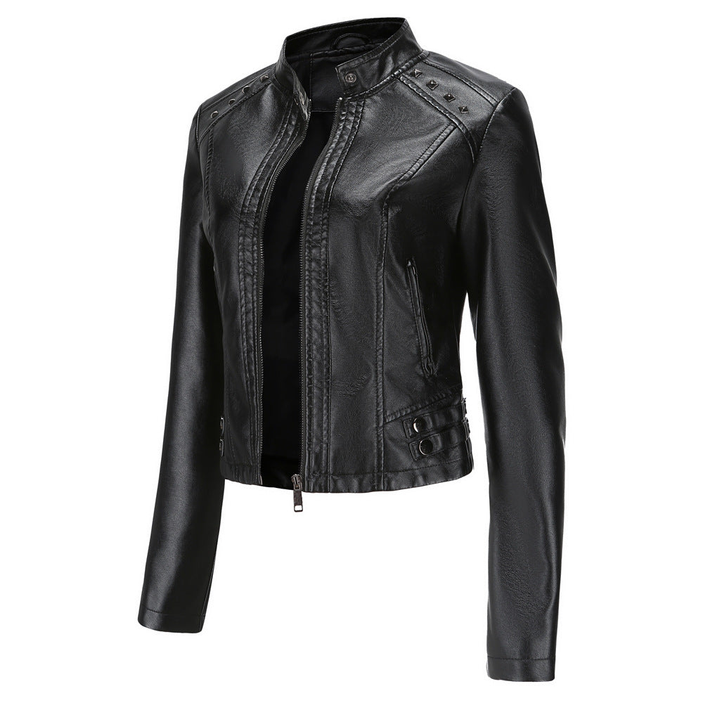 Women's Cropped Rivet Leather Jacket