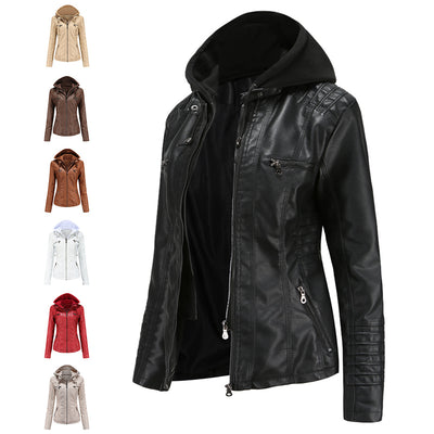 Women's Leather Jacket with Hood