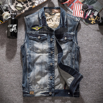 Gilet de moto en denim vieilli