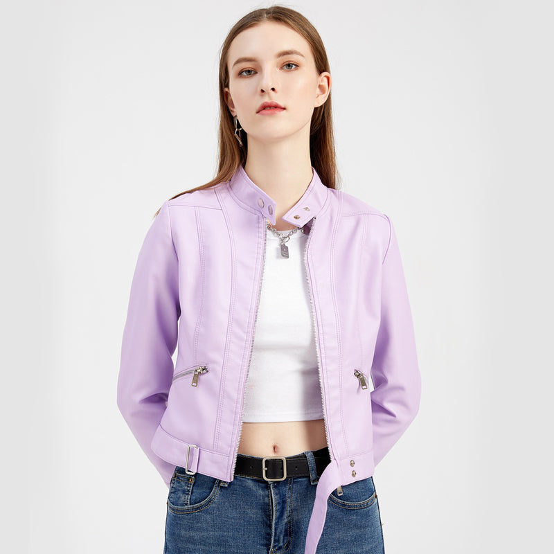 Blouson motard court en cuir pour femme