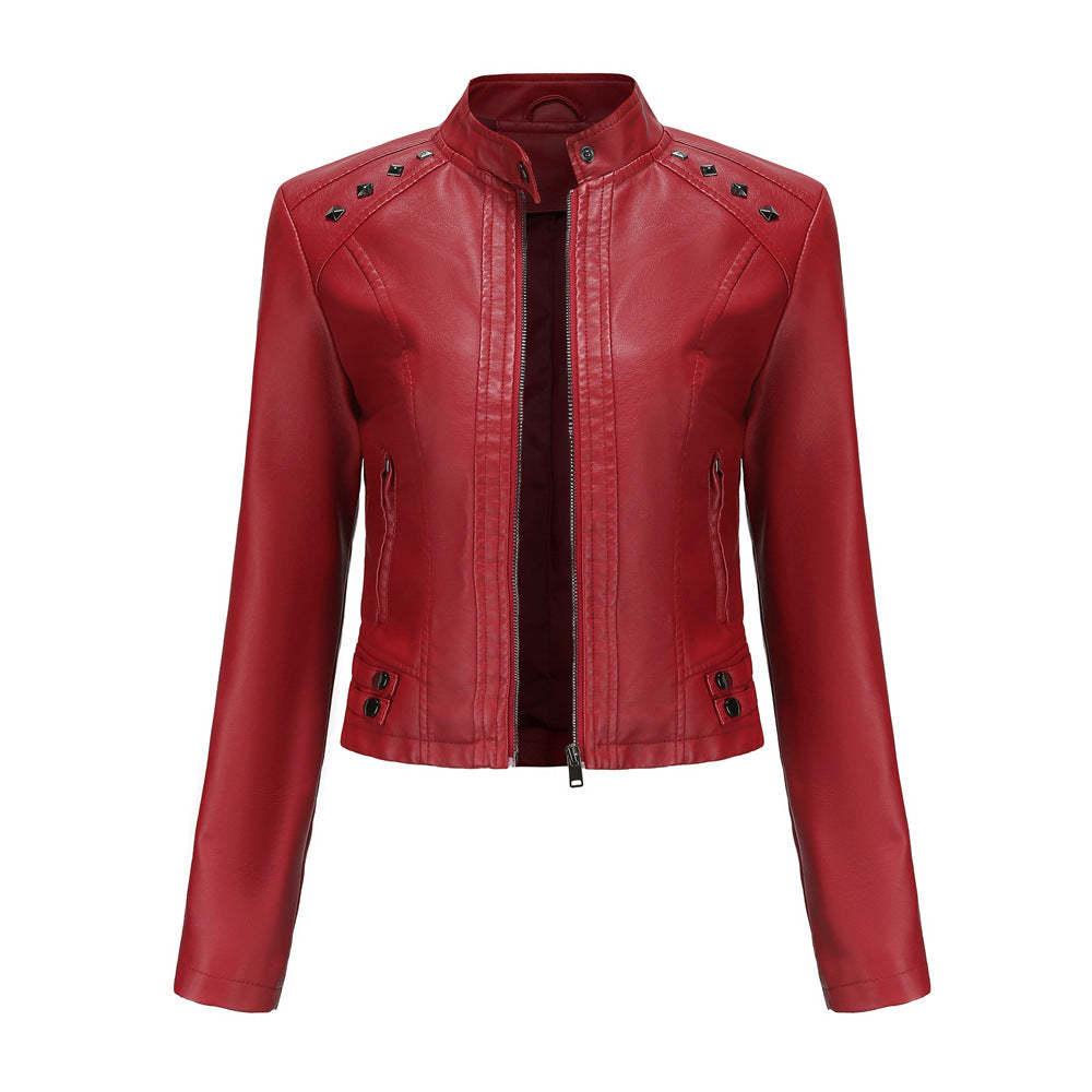 Women's Cropped Rivet Leather Jacket