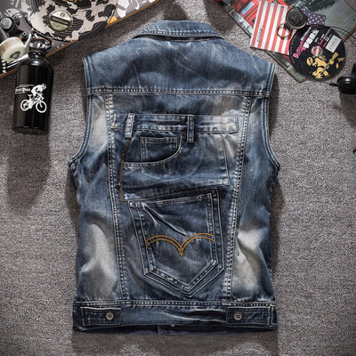 Gilet de moto en denim vieilli