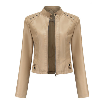 Women's Cropped Rivet Leather Jacket