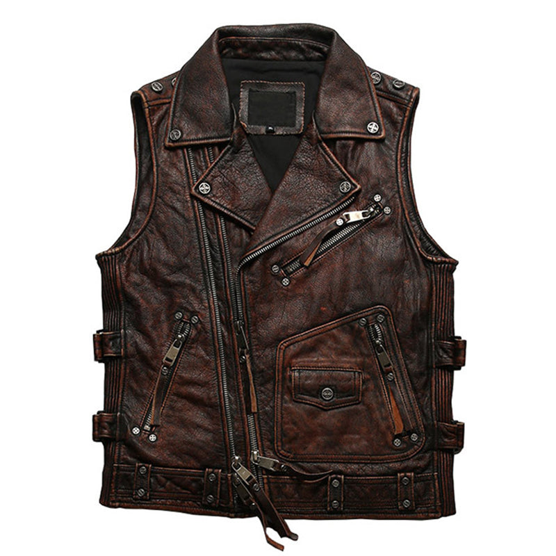 Steampunk Zip Up Leather Vest Sleeveless Biker Jacket