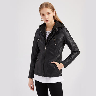 Women's Leather Jacket with Hood