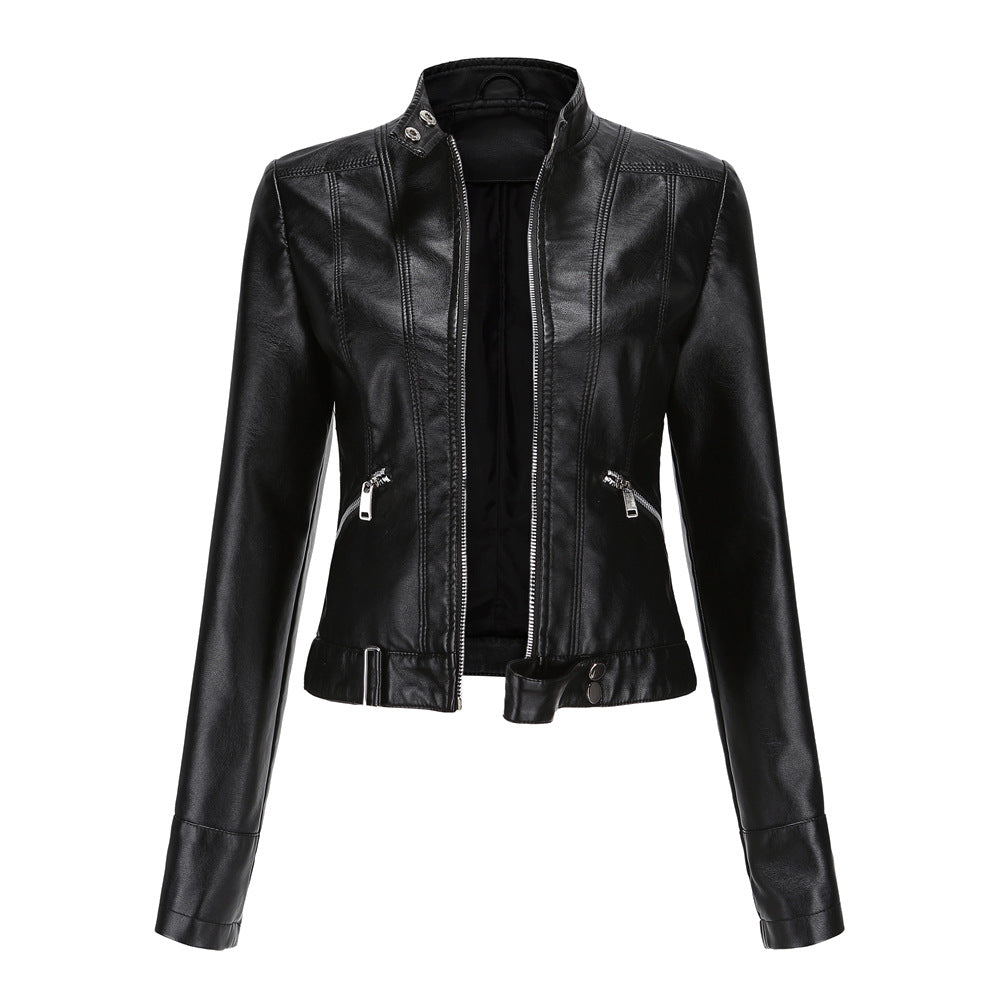 Blouson motard court en cuir pour femme