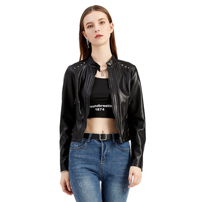 Women's Cropped Rivet Leather Jacket