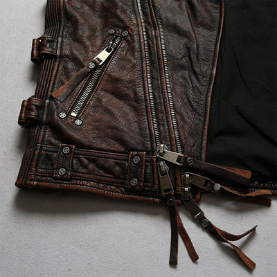 Steampunk Zip Up Leather Vest Sleeveless Biker Jacket