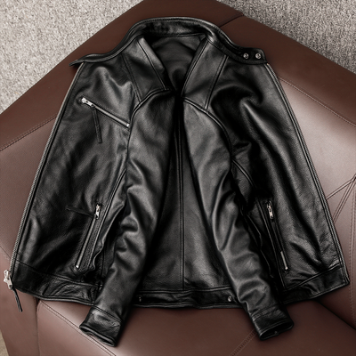 Veste en cuir de vachette noire