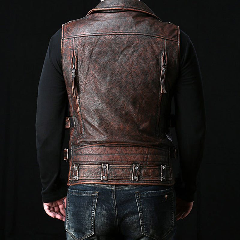 Steampunk Zip Up Leather Vest Sleeveless Biker Jacket