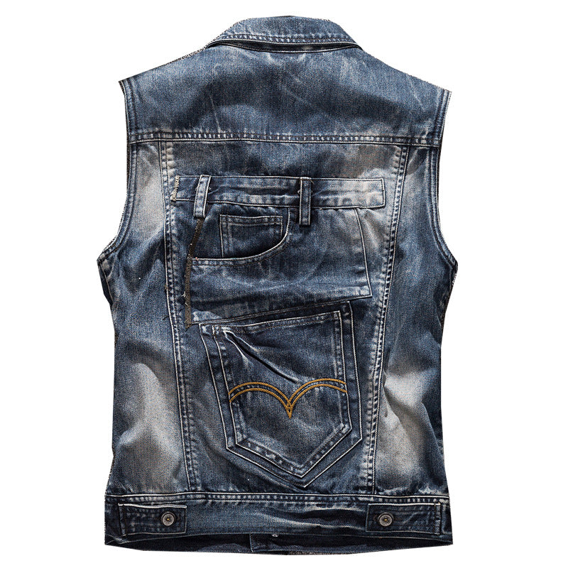 Motorcycle Distressed Denim Vest