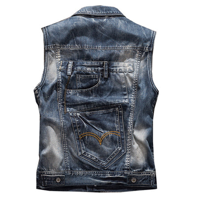 Gilet de moto en denim vieilli