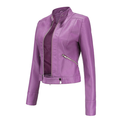 Blouson motard court en cuir pour femme