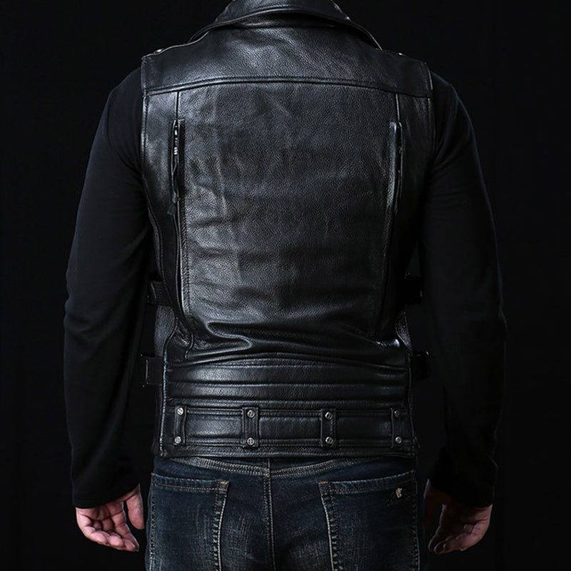 Veste de motard sans manches en cuir zippé Steampunk