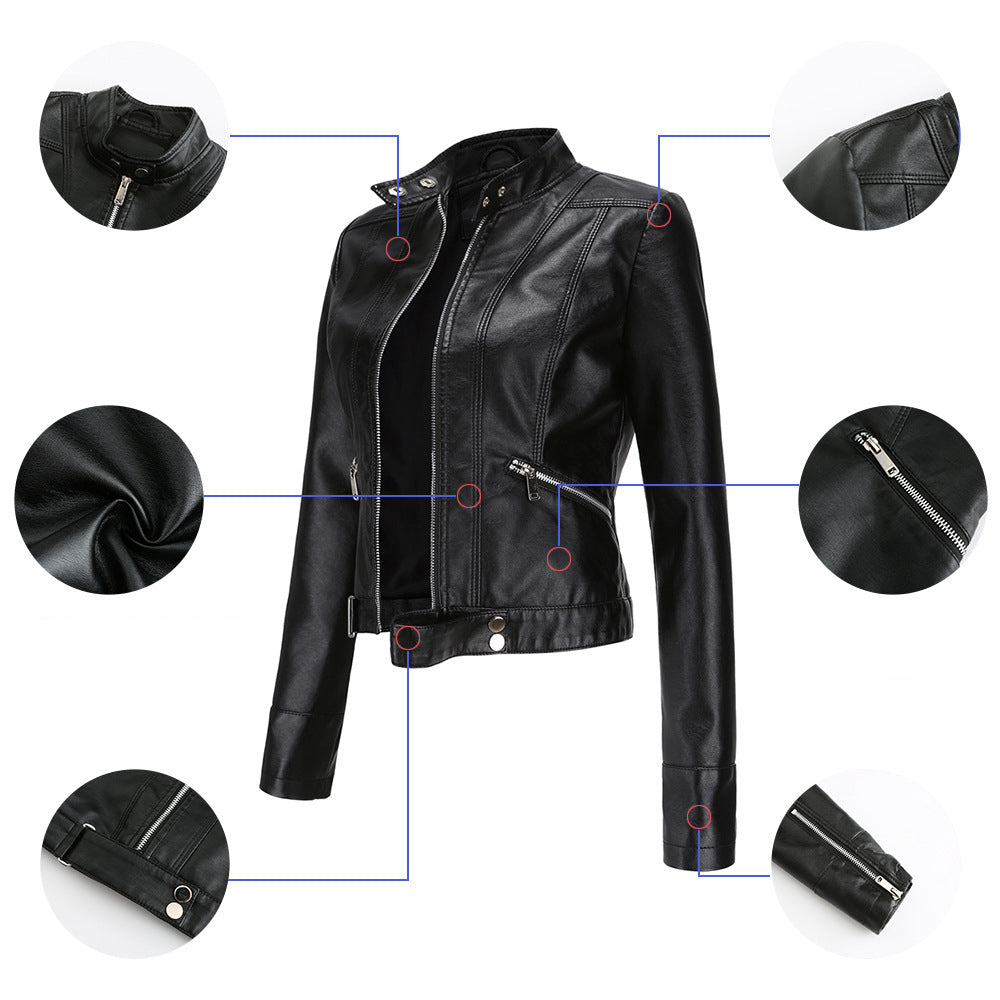 Women's Cropped Leather Biker Jacket