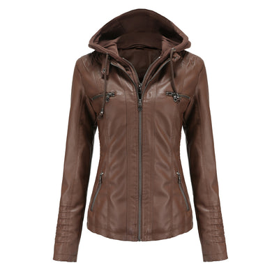 Women's Leather Jacket with Hood