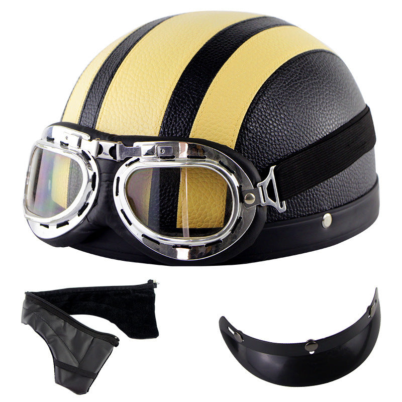 Casque de moto rétro demi-visage avec lunettes