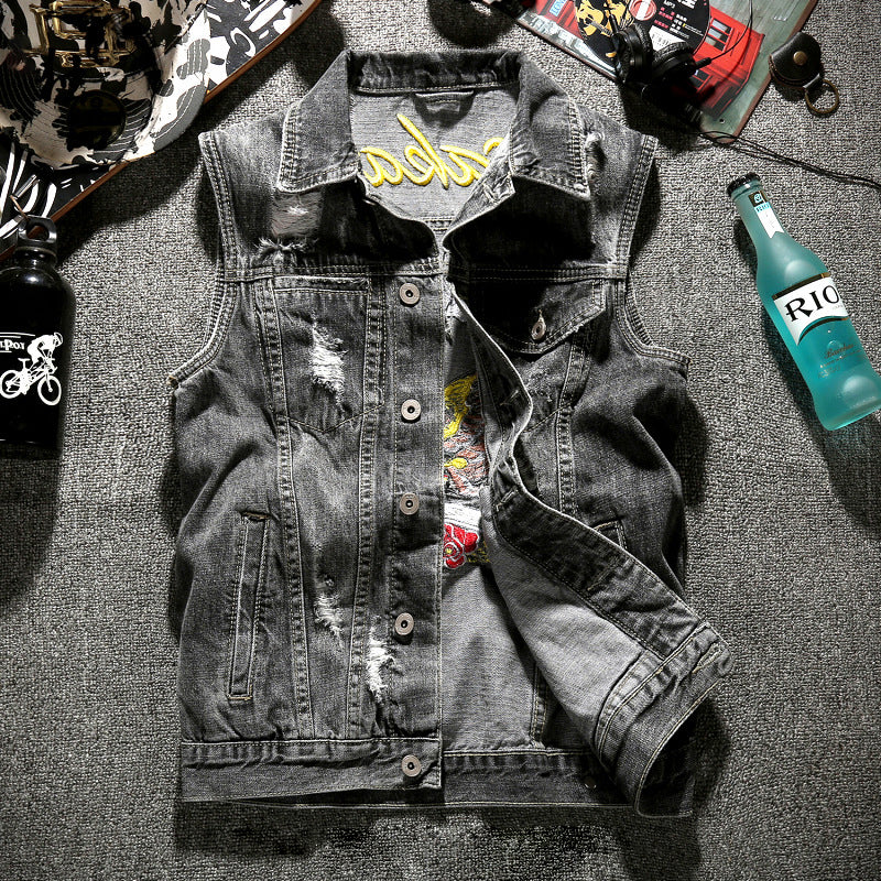 Gilet en jean motard gris Moto Eagle