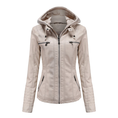 Women's Leather Jacket with Hood