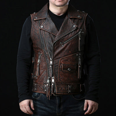 Steampunk Zip Up Leather Vest Sleeveless Biker Jacket