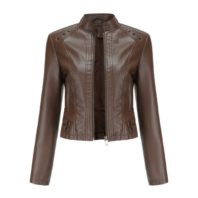 Women's Cropped Rivet Leather Jacket