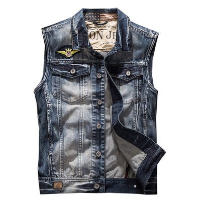 Gilet de moto en denim vieilli