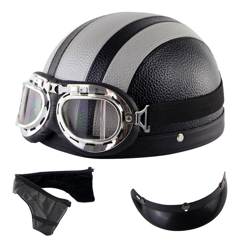 Casque de moto rétro demi-visage avec lunettes