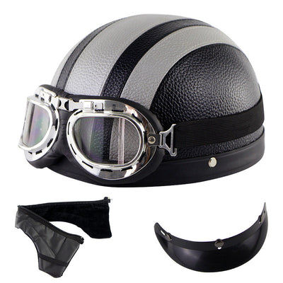 Retro Half Face Motorcycle Helmet with Goggles