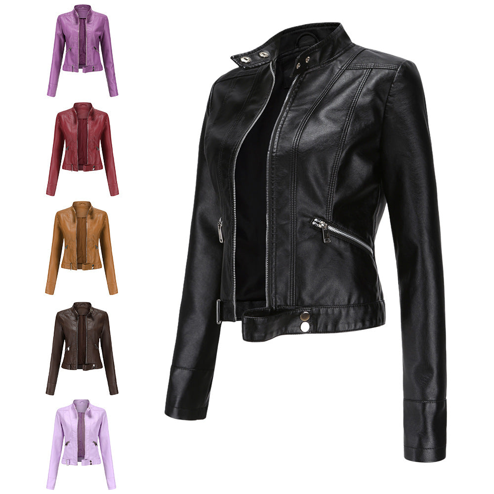 Blouson motard court en cuir pour femme