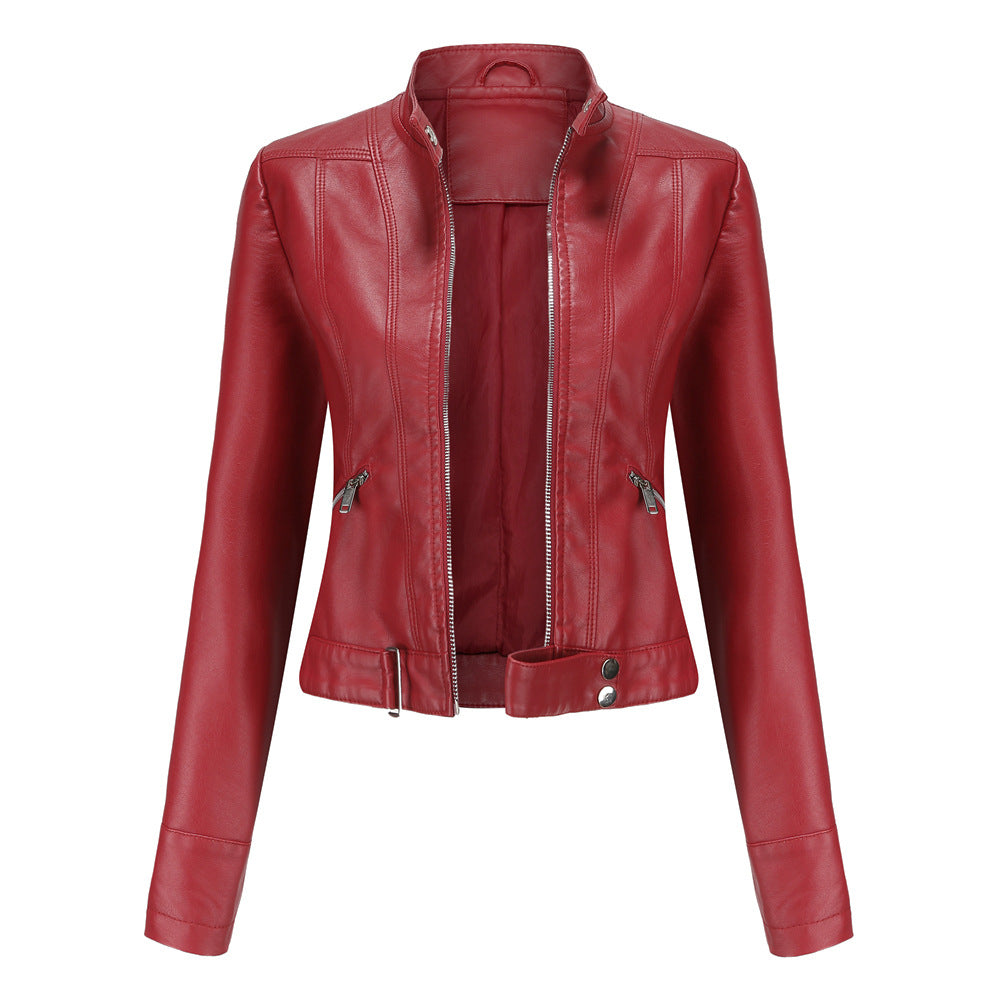 Blouson motard court en cuir pour femme