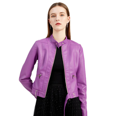 Blouson motard court en cuir pour femme