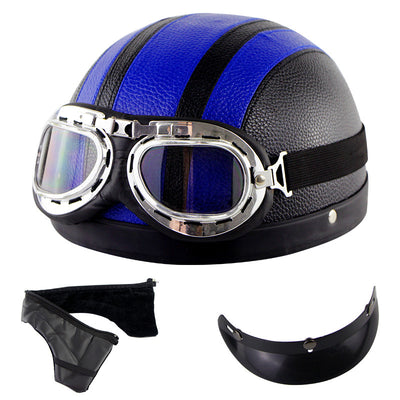 Casque de moto rétro demi-visage avec lunettes