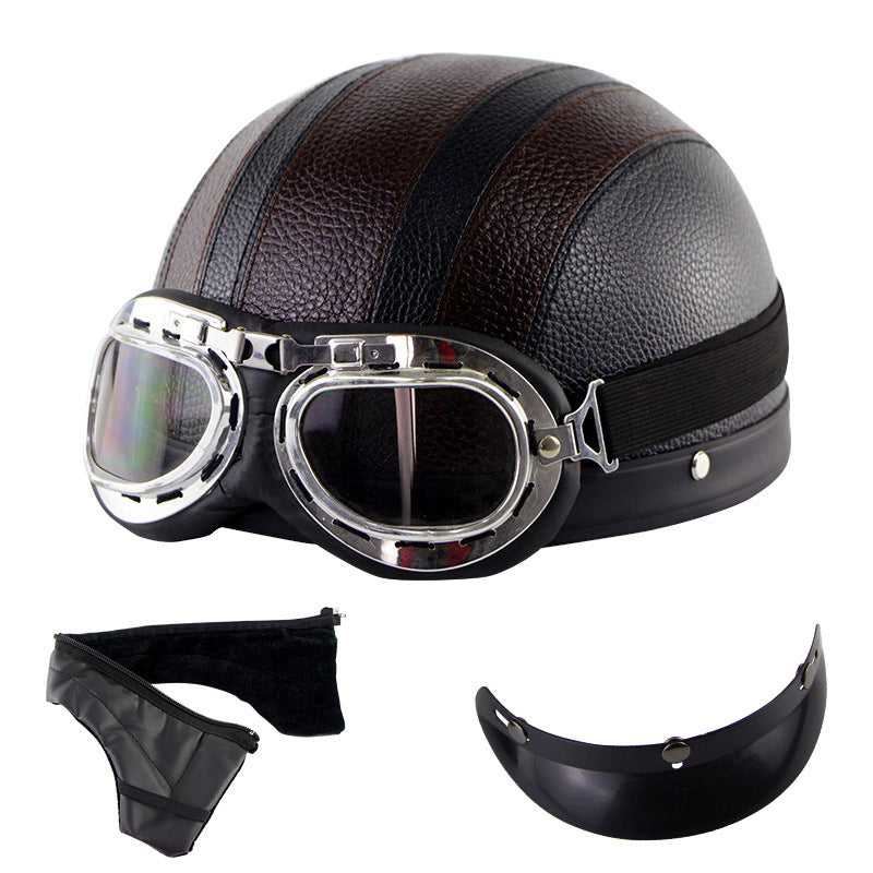 Retro Half Face Motorcycle Helmet with Goggles